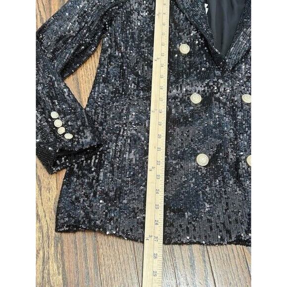 Generation Love Nyla Sequin Blazer Jacket Double Breasted Long Sleeve Black S - Picture 3 of 9